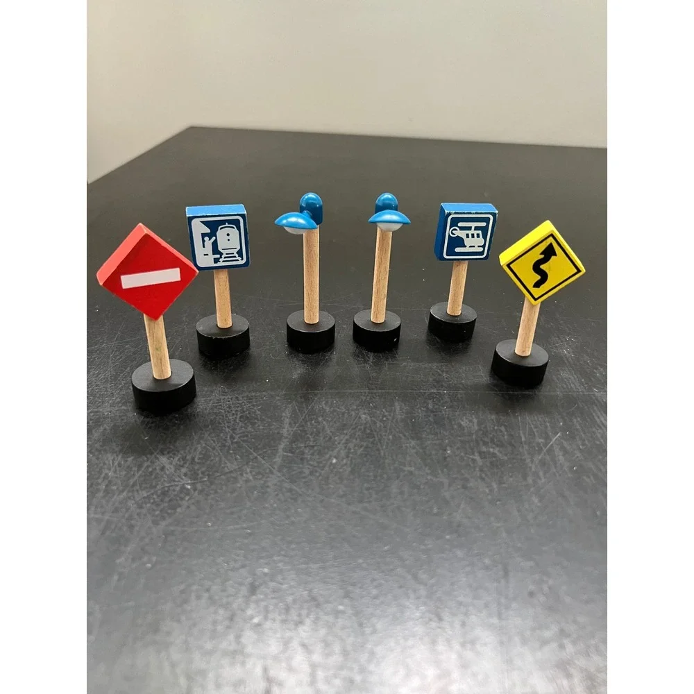 Wooden Traffic Signs Street Lights Multicolor Toy Set 6pc OS